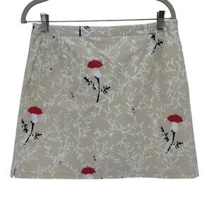 Burberry Golf Skirt Womens 8 Beige Red Floral Print Thistle Pattern Summer